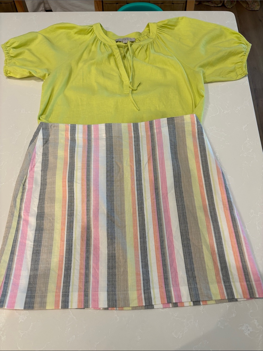 LOFT Pastel Multi-Stripe A-Line Skirt and matching blouse